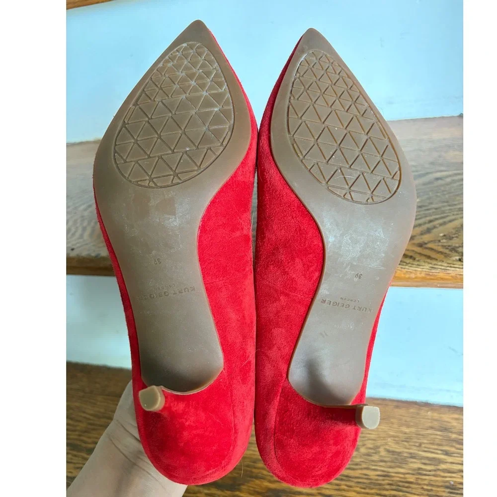 Kurt Geiger‎ London Red Suede Pointed Toe Kitten Heel Pumps Womens Size 39
